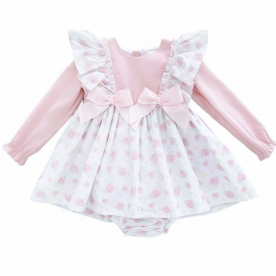 Baby Girl Pink Rose Frilly Shoulder Dress with Pants "MYD25221"