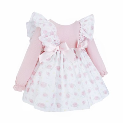 Baby Girl Pink Rose Frilly Shoulder Dress with Pants "MYD25221"