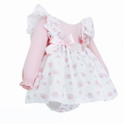 Baby Girl Pink Rose Frilly Shoulder Dress with Pants "MYD25221"