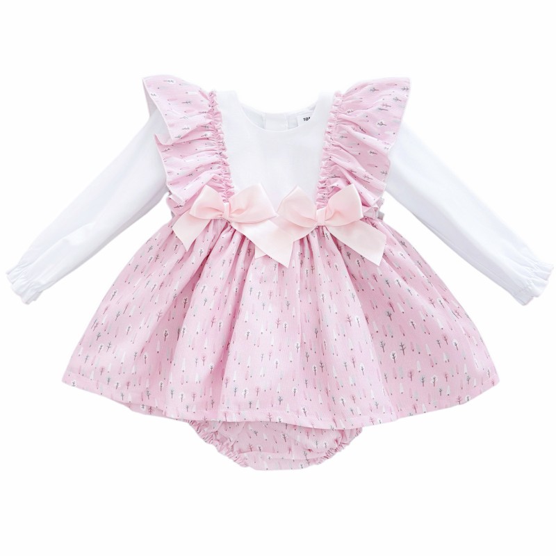 Baby Girl Pink Cotton Frilly Shoulder Dress "MYD25224"
