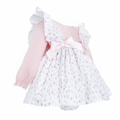 Baby Girl Pink Cotton Frilly Shoulder Dress with Pants "MYD25225"