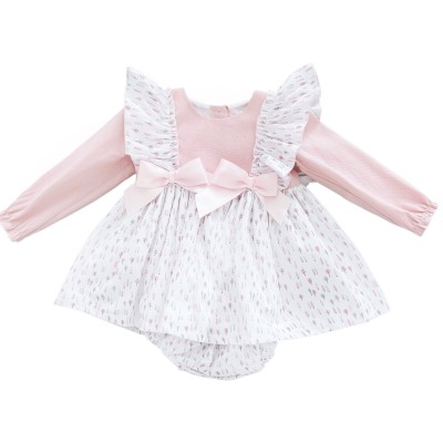 Baby Girl Pink Cotton Frilly Shoulder Dress with Pants "MYD25225"