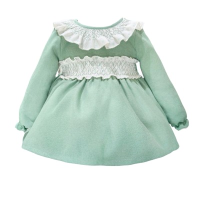 Baby Girl Green Soft Cotton Puff Dress with Pants "MYD25232"