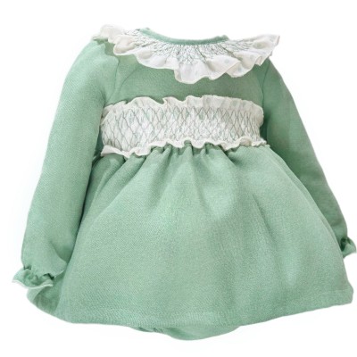 Baby Girl Green Soft Cotton Puff Dress with Pants "MYD25232"