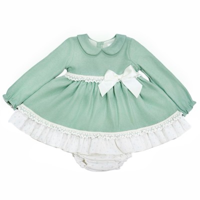 Baby Girl Green Soft Cotton Puff Ball Dress with Pants "MYD25233"
