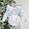 Baby Girl White Blue Sheep Print Frilly Shoulder Romper "MYD25234"