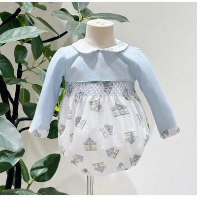 Baby Boy Blue Rocking Horse Print Romper "MYD25253"