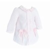 Baby Girl Pink Waffle Dress Embroidery and Satin Bows "2531"