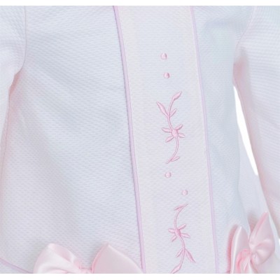 Baby Girl Pink Waffle Dress Embroidery and Satin Bows "2531"