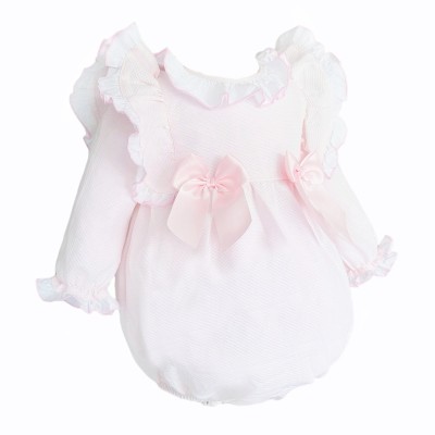 Baby Girl Pink Waffle Frilly Shoulder Romper "2533"