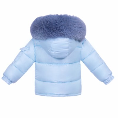 Baby Boy Blue Puffer Coat with Faux Fur Hood "MYD409B"