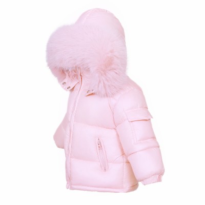 Baby Girl Pink Puffer Coat with Faux Fur Hood "MYD409P"