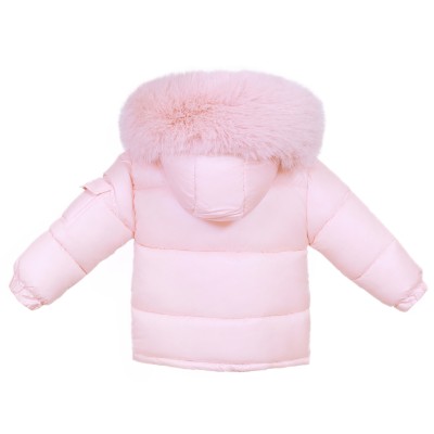 Baby Girl Pink Puffer Coat with Faux Fur Hood "MYD409P"