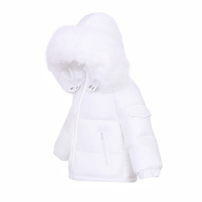 Baby Unisex White Puffer Coat with Faux Fur Hood "MYD409W"