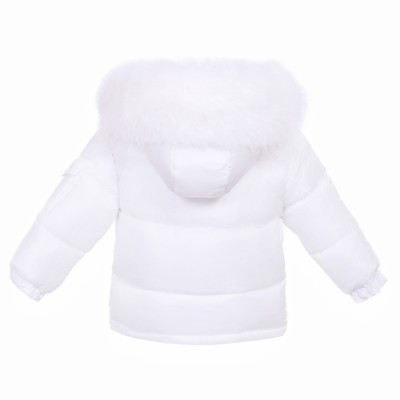 Baby Unisex White Puffer Coat with Faux Fur Hood "MYD409W"