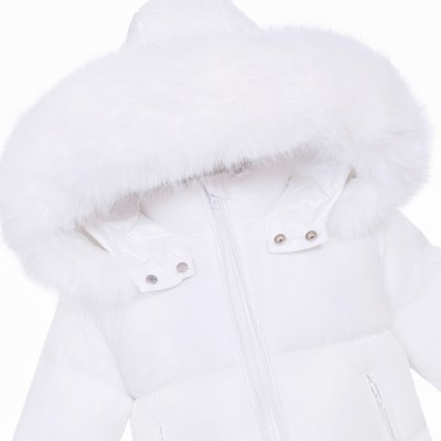 Baby Unisex White Puffer Coat with Faux Fur Hood "MYD409W"