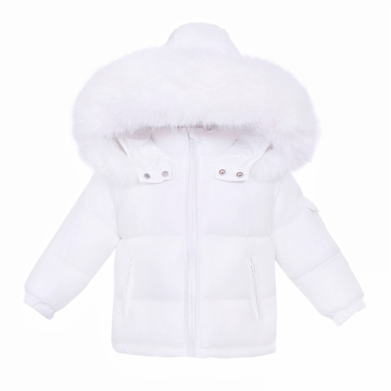 Baby Unisex White Puffer Coat with Faux Fur Hood "MYD409W"