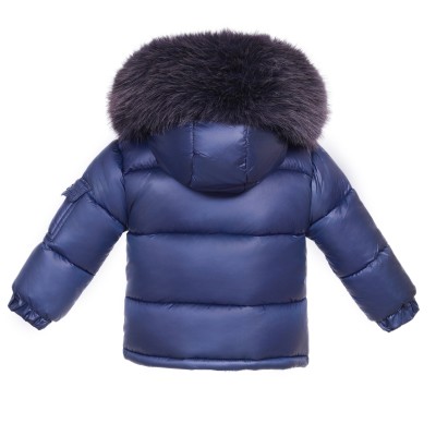 Baby Navy Puffer Coat with Faux Fur Hood "MYD409N"