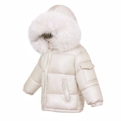 Baby Champagne Colour Puffer Coat with Faux Fur Hood "MYD409CH"