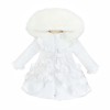 Baby Girl White Frilly Bottom Coat with Faux Fur Hood "MYD415 White"