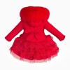 Baby Girl Red Frilly Bottom Coat with Faux Fur Hood "MYD415 Red"