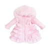 Baby Girl Pink Frilly Bottom Coat with Faux Fur Hood "MYD416 Pink"