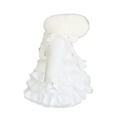 Baby Girl White Frilly Bottom Coat with Faux Fur Hood "MYD416 White"