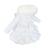 Baby Girl White Frilly Bottom Coat with Faux Fur Hood "MYD416 White"