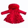 Baby Girl Red Frilly Bottom Coat with Faux Fur Hood "MYD416 Red"