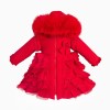 Baby Girl Red Frilly Bottom Coat with Faux Fur Hood "MYD416 Red"