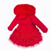 Baby Girl Red Frilly Bottom Coat with Faux Fur Hood "MYD416 Red"