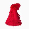 Baby Girl Red Frilly Bottom Coat with Faux Fur Hood "MYD416 Red"