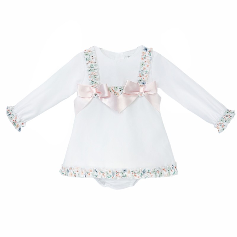 Baby Girl White A Line Dress Satin Bow with Pants "MYD25209"