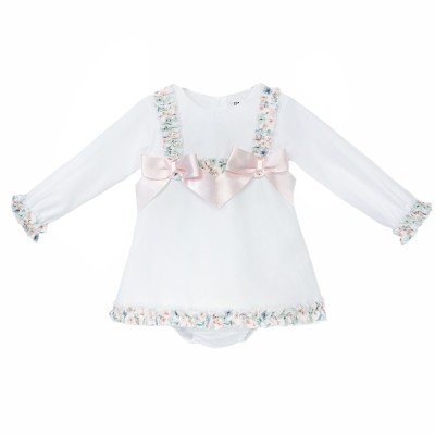Baby Girl White A Line Dress Satin Bow with Pants "MYD25209"