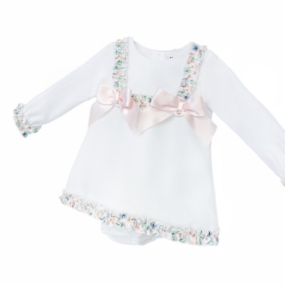 Baby Girl White A Line Dress Satin Bow with Pants "MYD25209"