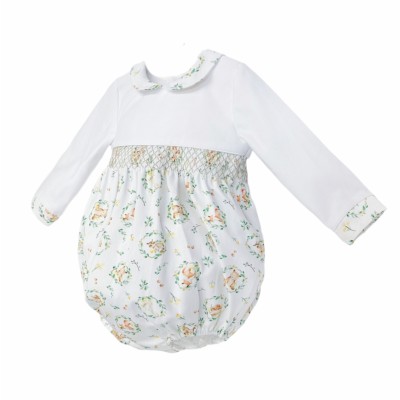 Baby Boy Beige Animal Print Smocked Romper "MYD25251"