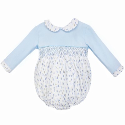 Baby Boy Blue Little Trees Smocked Romper "MYD25252"