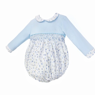 Baby Boy Blue Little Trees Smocked Romper "MYD25252"