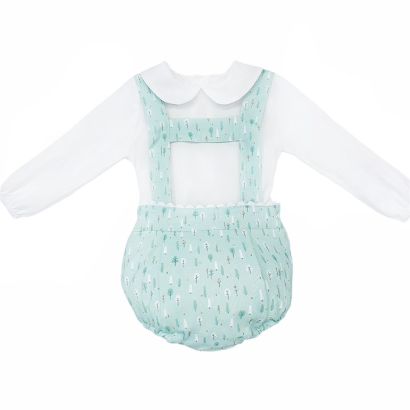 Baby Boy Green Little Trees H Strap Romper with Shirt "MYD25254"