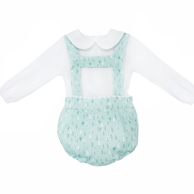 Baby Boy Green Little Trees H Strap Romper with Shirt "MYD25254"