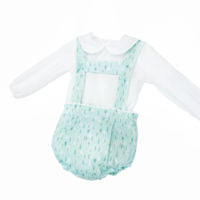 Baby Boy Green Little Trees H Strap Romper with Shirt "MYD25254"
