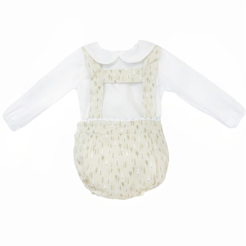Baby Boy Beige Little Trees Print Romper with Shirt "MYD25255"