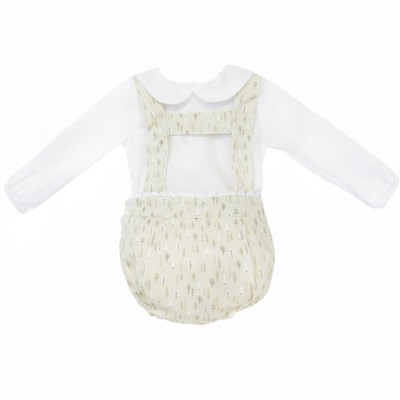 Baby Boy Beige Little Trees Print Romper with Shirt "MYD25255"