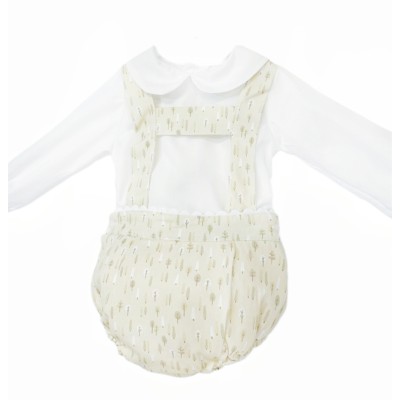 Baby Boy Beige Little Trees Print Romper with Shirt "MYD25255"