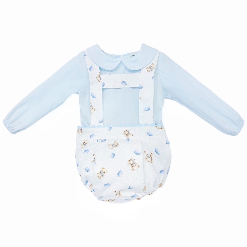 Baby Boy Blue Teddy Print Romper with Shirt "MYD25256"