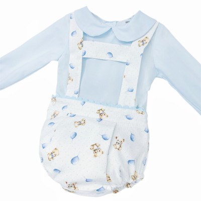 Baby Boy Blue Teddy Print Romper with Shirt "MYD25256"