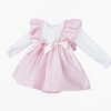 Baby Girl Pink Fairy Print Frilly Shoulder Puff Dress with Pants "MYD25259"