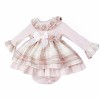 Baby Girl Pink Tartan Woven Puff Dress with Pants "MYD25236"