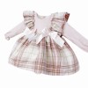 Baby Girl Pink Tartan Frilly Shoulder Puff Dress with Pants "MYD25238"