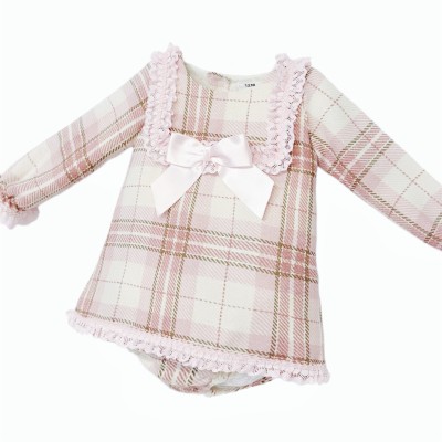 Baby Girl Pink Tartan Woven Dress with Pants "MYD25239"